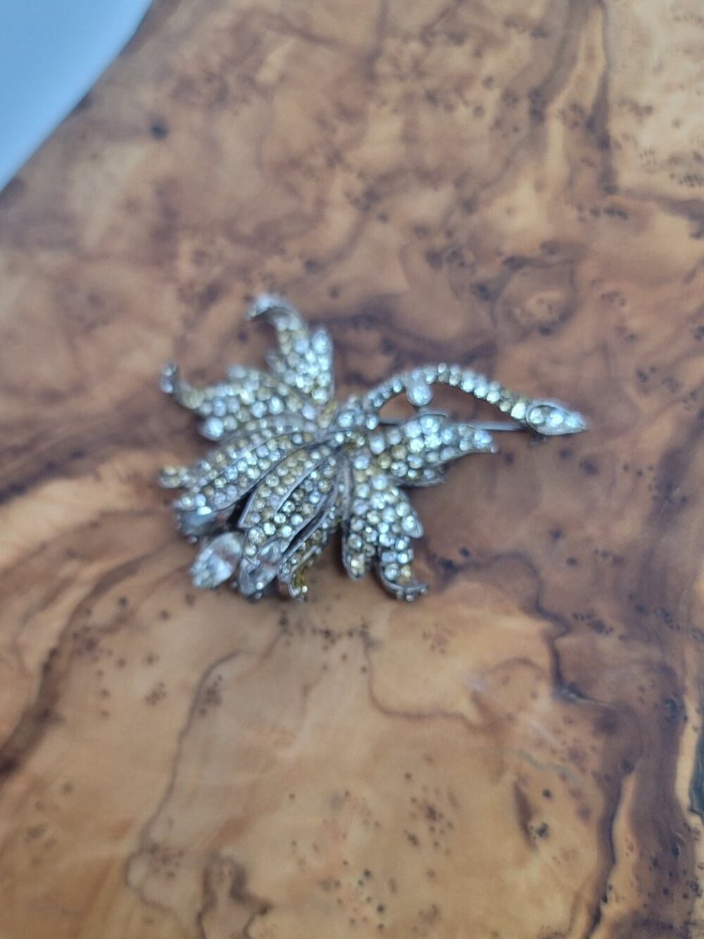 Vintage Rhinestone & Sterling Flower Brooch by Corocraft